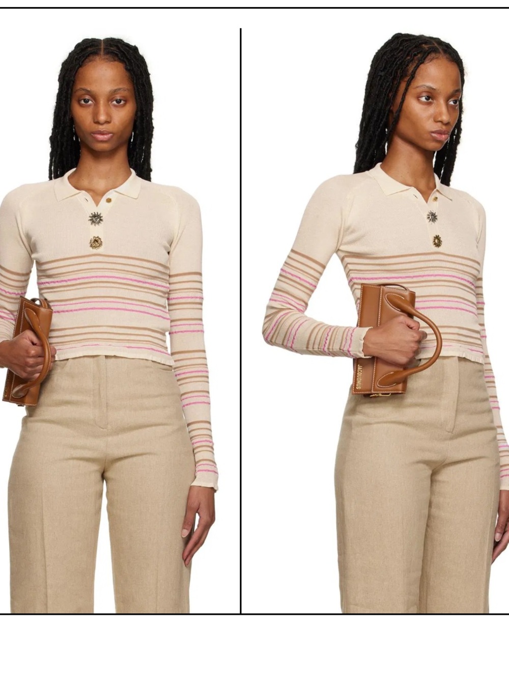 Jacquemus Cream Polo Sweater with Pink & Tan Stripes
